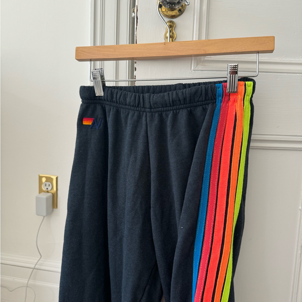 Aviator Nation Dark Grey Sweatpants With Neon Stripes